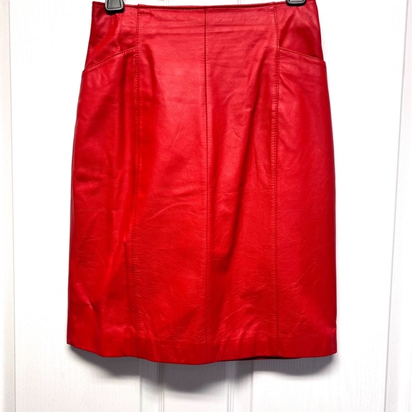 VTG. 80's WILSONS Red Leather MOB WIFE Skirt - Sz 8 - Picture 2 of 15